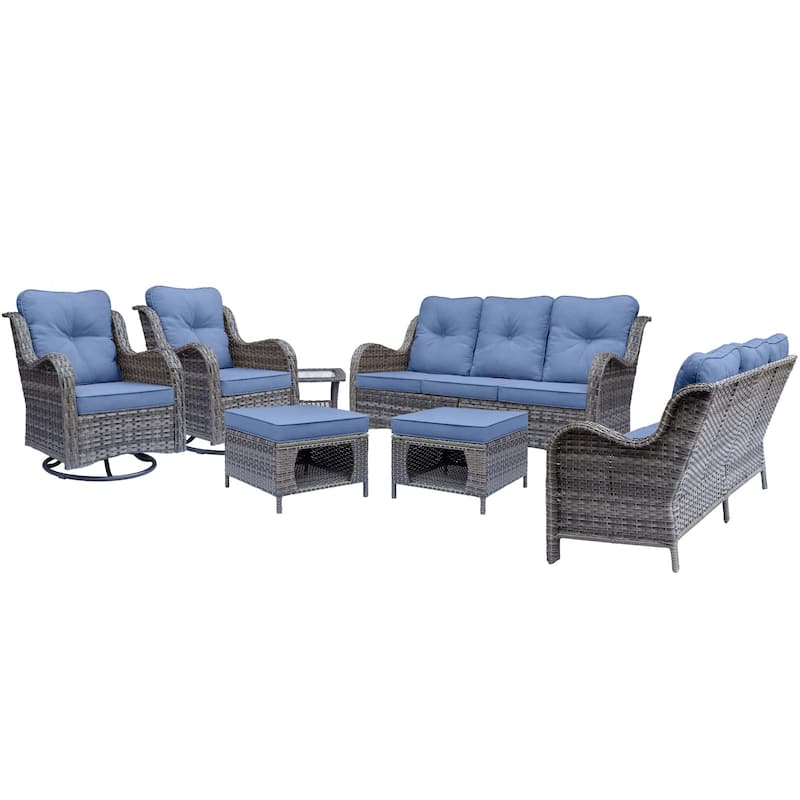 Gray Wicker Rattan Outdoor Patio Furniture Set Swivel Chair with Cushion