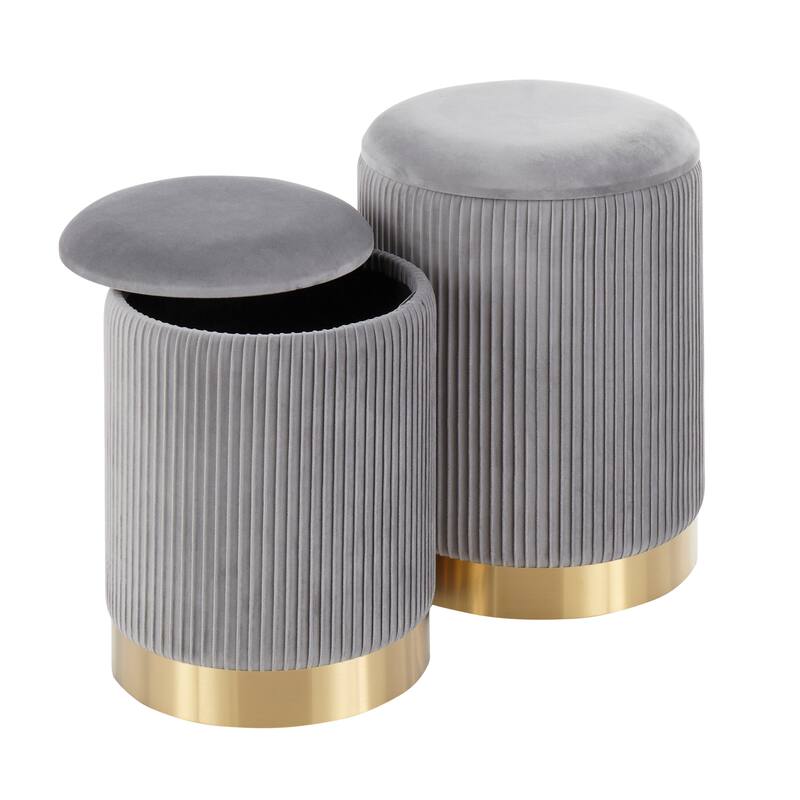 Marla Contemporary Nesting Pleated Ottoman Set in Gold Metal and Velvet by LumiSource