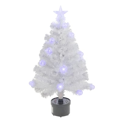 3' Pre-Lit White Fiber Optic Artificial Christmas Tree, White Lights - 3 Foot