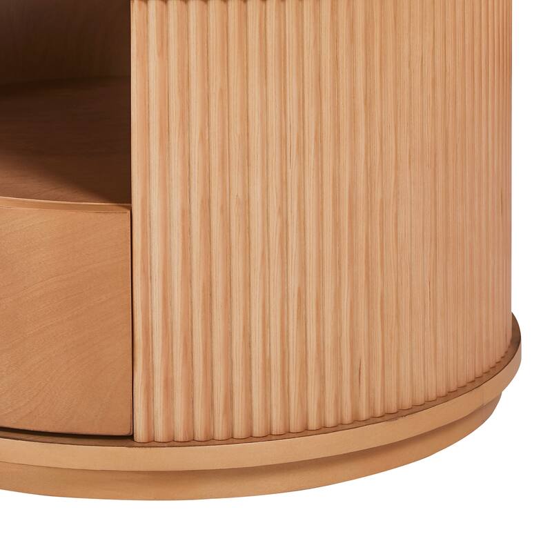 Round Nesting Coffee Table with White Marble Top, 2-Tier storage and 1 drawer, Natural, 28.5"