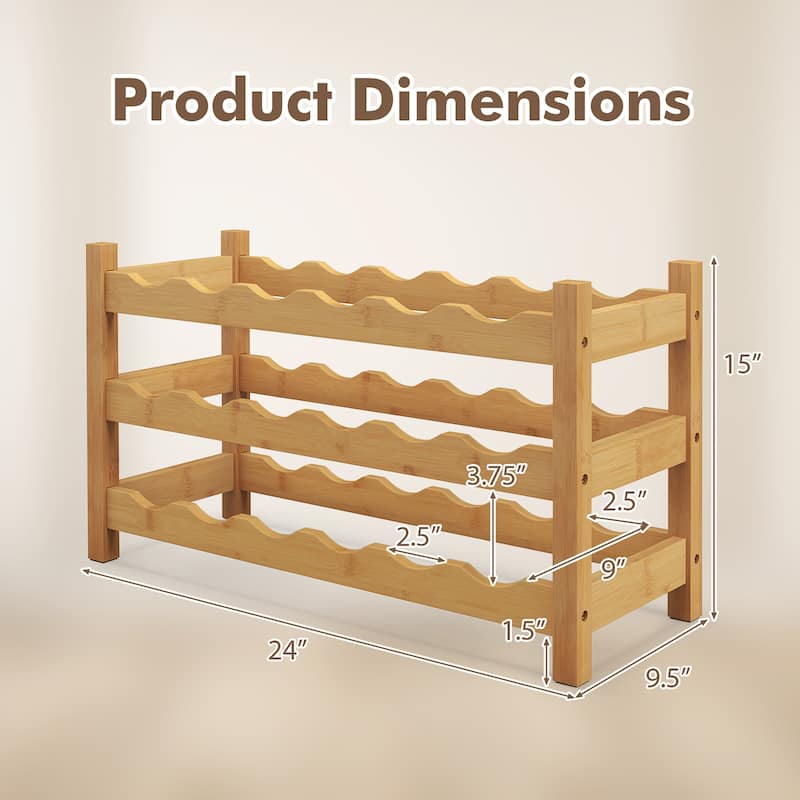 Gymax 3 Tier 18 Bottle Wine Storage Cabinet Shelf Bamboo Wine Rack for