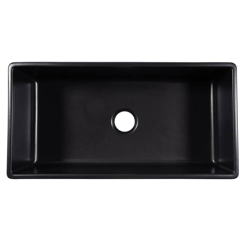 Austen Matte Black Fireclay 36" Single Bowl Farmhouse Apron Front Undermount Kitchen Sink and Drain
