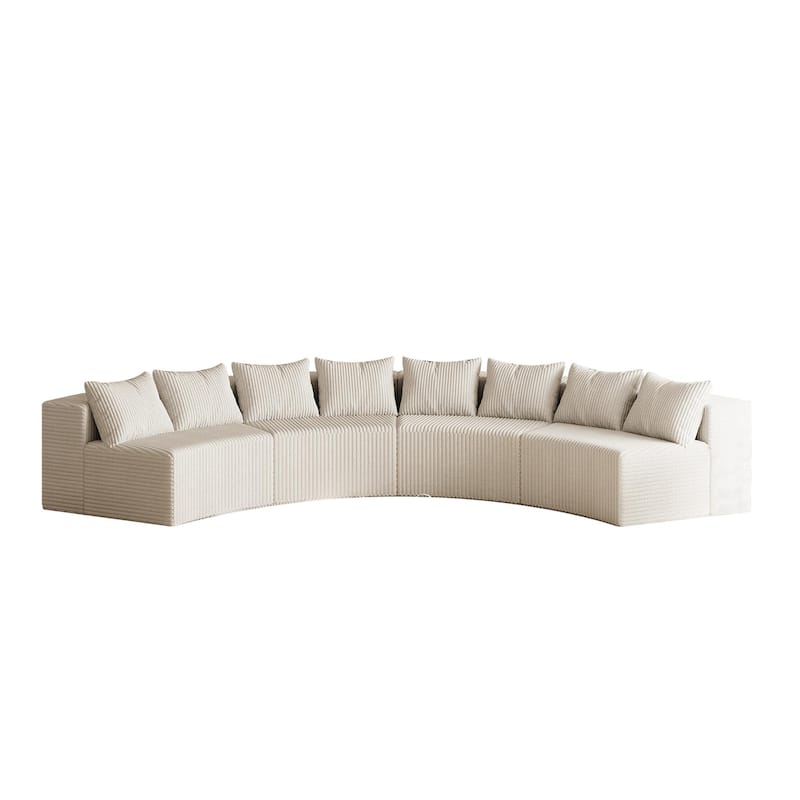 Semi Circular Shaped Sectional Sofa Modular Corduroy Fabric Couch, Free Combination - Beige