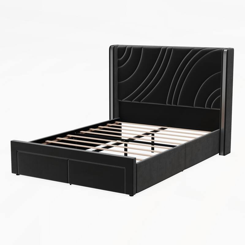 Full Size Modern Upholstered LED Bed Frame