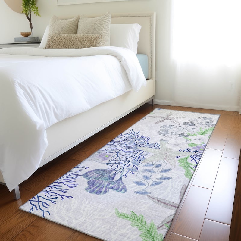 Premium Washable Super Soft Coral Starfish Coastal Mayfield Rug - Blue - 2' 3" x 7' 6" - Runner