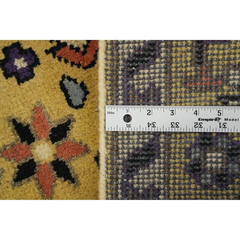 Hand-knotted Traditional Wool Yellow Geometric Area Rug Oriental Carpet - 8' 0'' X 2' 7''