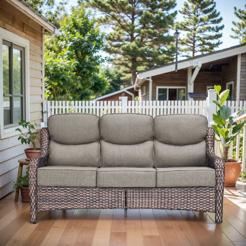 Arcadia 3-Seat Handwoven Wicker Patio Sofa with 6-Inch Thick Cushions