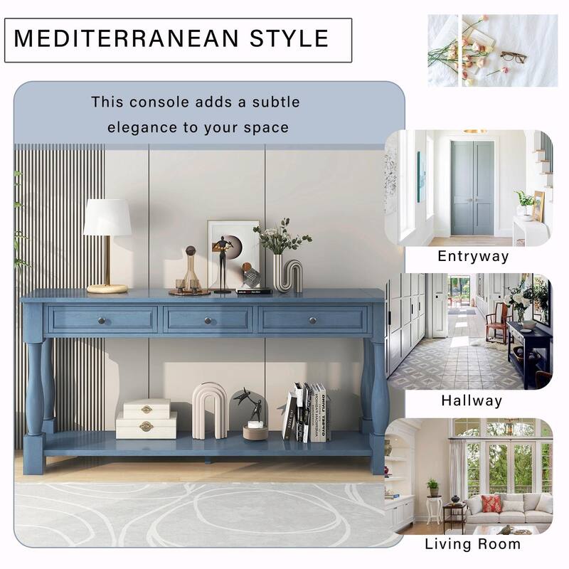63" Console Table with Drawers and Shelf