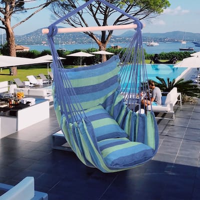 37" Canvas Hammocks Hanging Rope Chair with Pillow