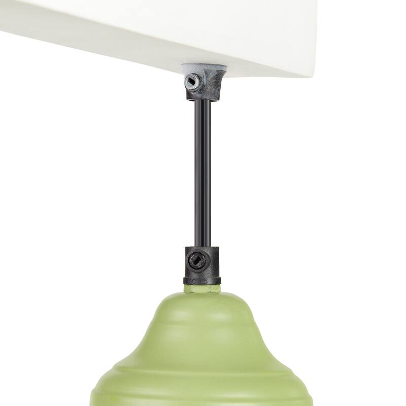 River of Goods Green Metal and White Wood Dome Shade Indoor Plug In Wall Sconce - 16" x 12" x 28.5"