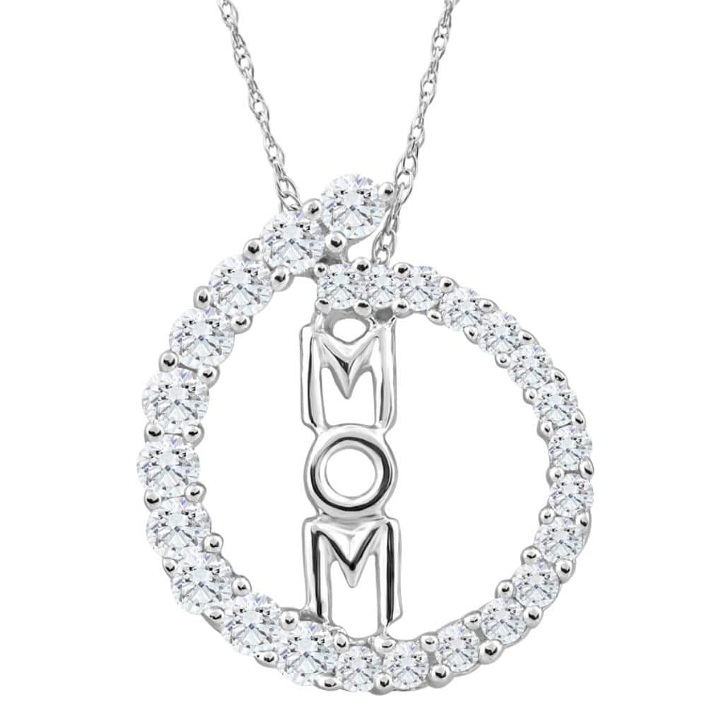 3/4Ct TW Circle Mom Diamond Pendant Women's 18" White Gold Necklace