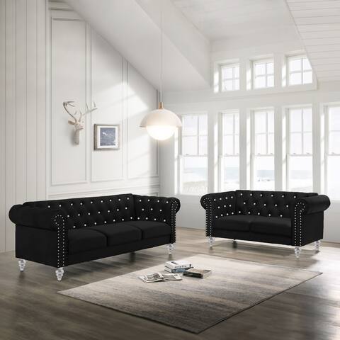 Emma Crystal Glam Tufted Loveseat w/ Nail Head Trim, by New Classic Furniture