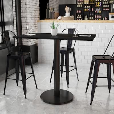 30'' x 48'' Rectangular Laminate Table Top with 24'' Round Bar Height Table Base - 30"W x 48"D x 43.125"H