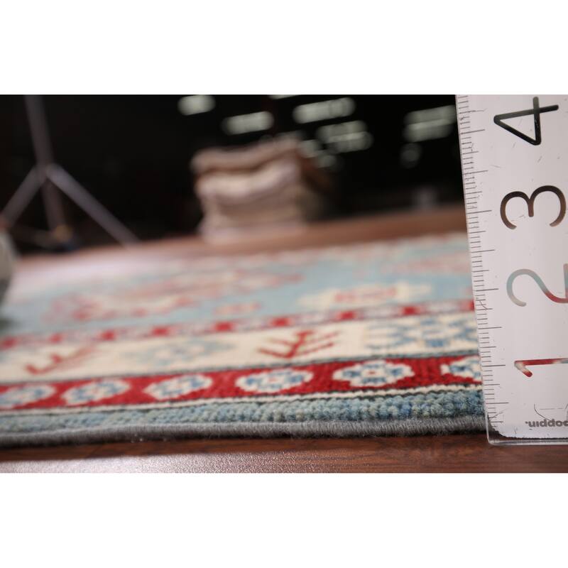 Light Blue Kazak Oriental Runner Rug Handmade Wool Carpet - 2'10" x 15'0"