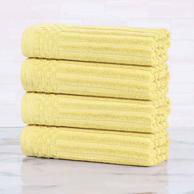 Superior Soho Ribbed Cotton Hand Towel Set of 4 - Gold Mist