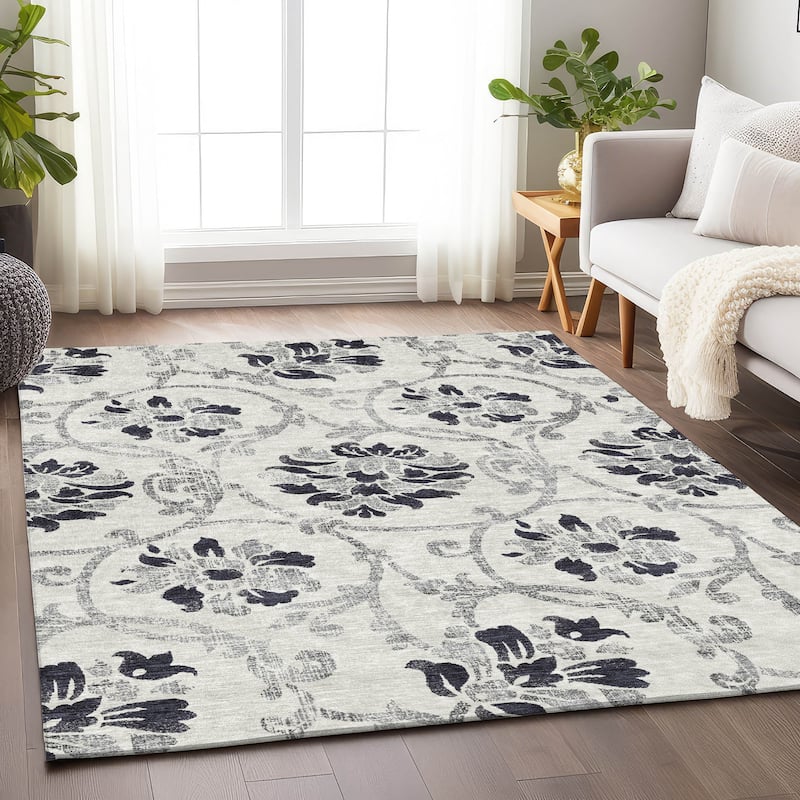 Premium Washable Super Soft Persian Floral Mayfield Rug - Black - 5' x 7' 6" - Rectangle