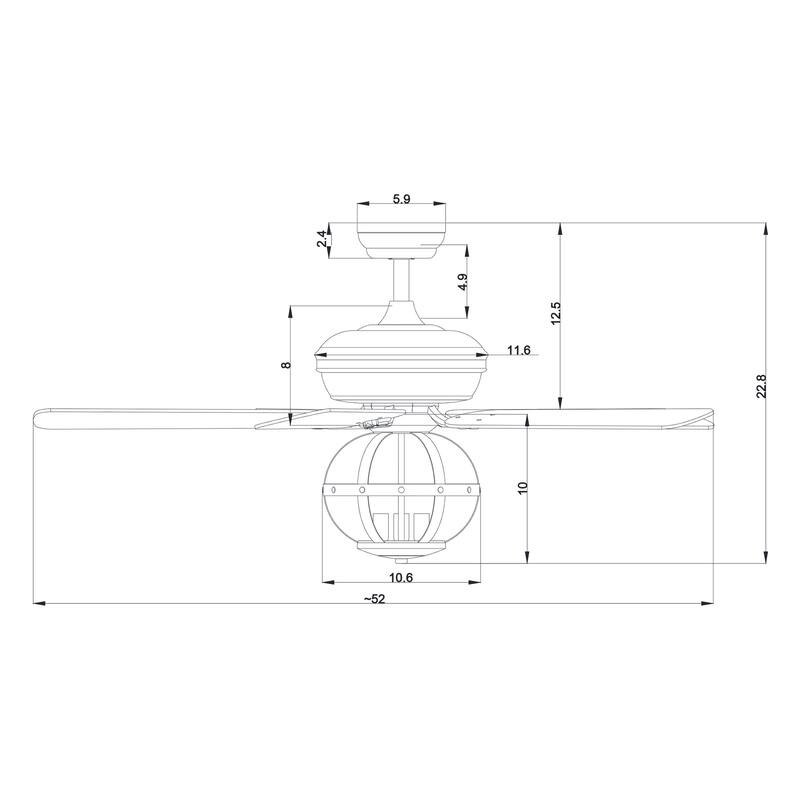 Farmhouse Matte Black 5-Blade Cage Reversible Ceiling Fan with Remote and Light Kit - 52-in W x 22.8-in H