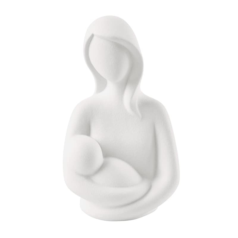 Abstract Mother Holding Baby Ceramic Figurine - 8" - Matte White