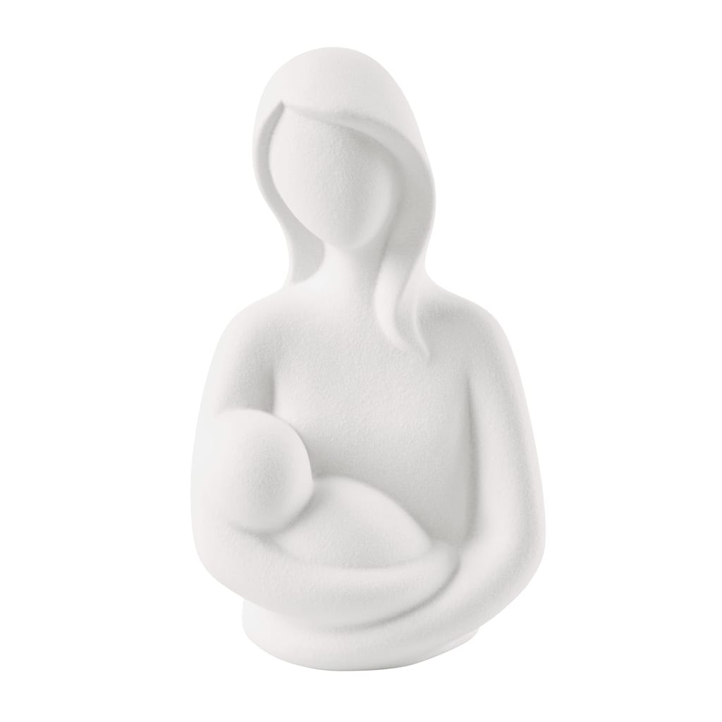 Abstract Mother Holding Baby Ceramic Figurine - 8" - Matte White