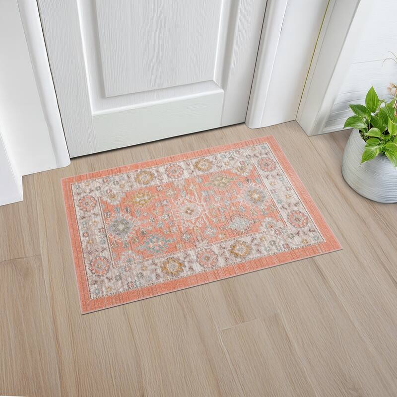 Crosswood Ellen Traditional Floral Indoor Polyester Area Rug - 2' x 3' - Salmon/Aqua