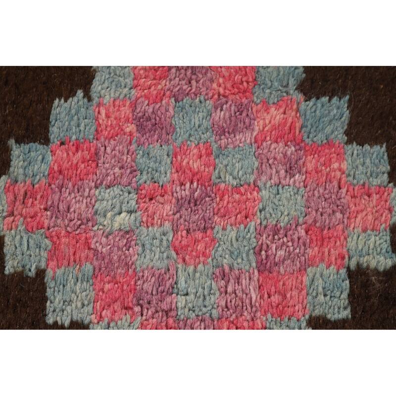 Tribal Brown Moroccan Oriental Area Rug Hand-Knotted Wool Carpet - 6'10" x 11'0"