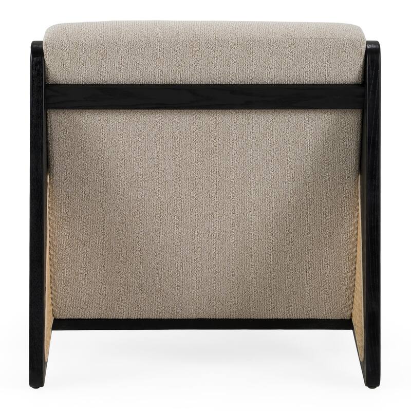Kratz Modern Beige Fabric & Rattan & Black Walnut Accent Chair