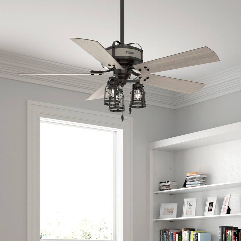Hunter 52" Oakland Noble Bronze Ceiling Fan with LED Light and Pull Chain - Farmhouse - Caged - Rustic - SureSpeed Technology! - Pull Chain