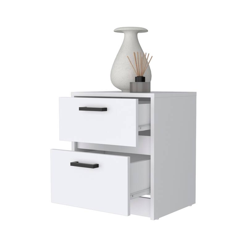 White 2-Drawer Nightstand with Metal Handles