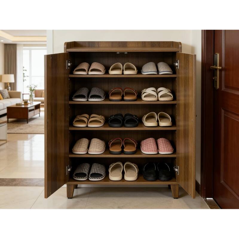 20 Pairs Shoe Cabinet with Doors, 5-Tier Shoes Rack with Adjustable Shelves