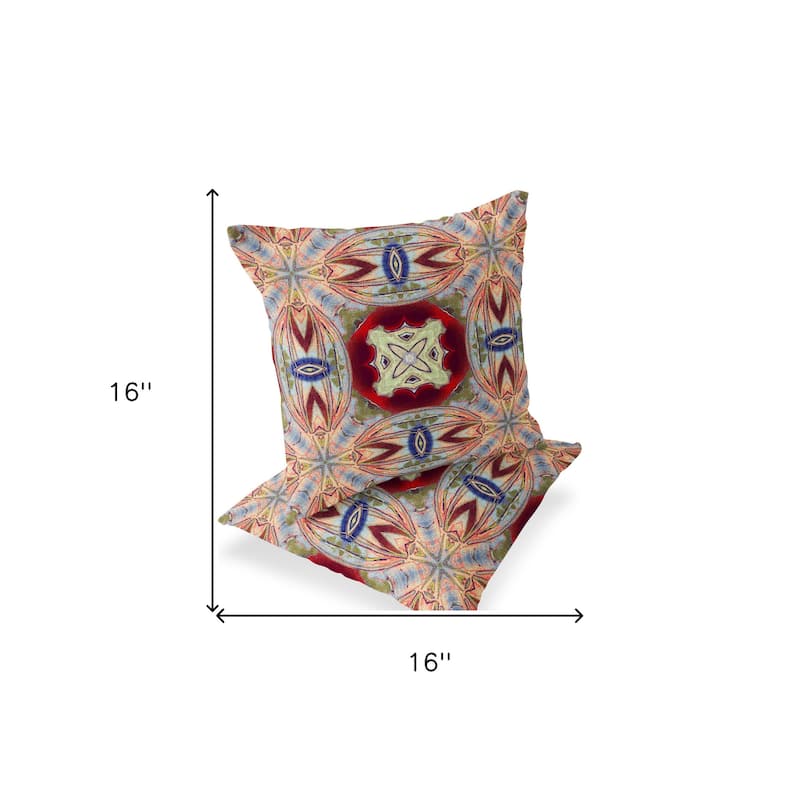 HomeRoots Set of Two 16" X 16" Gray and Red Blown Seam Floral Indoor Outdoor Throw Pillow - 16.00' X '16.00' X '5.00