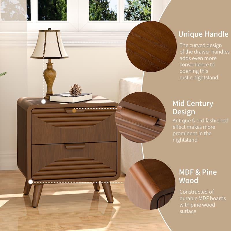 COSIEST Modern Brown End Table with Drawers