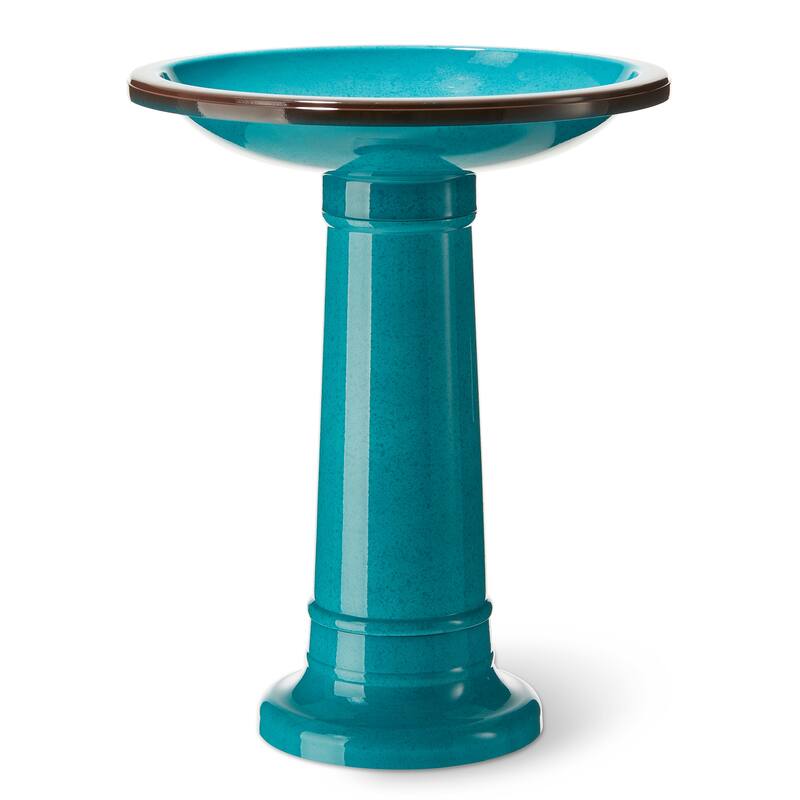 Glitzhome 21.5"H Faux Ceramic Weather-resistant Tall Pedestal Birdbath