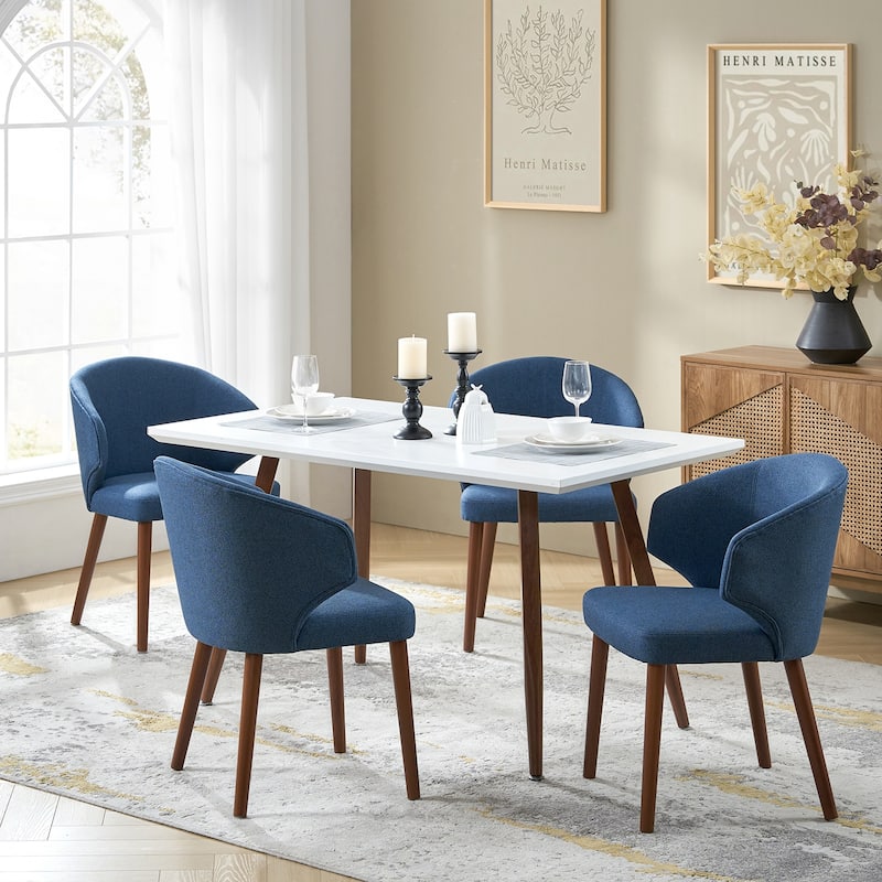 Nina Dining Chair with Wing Back Solid Wood Legs Set of 4 by HULALA HOME - Navy - Short