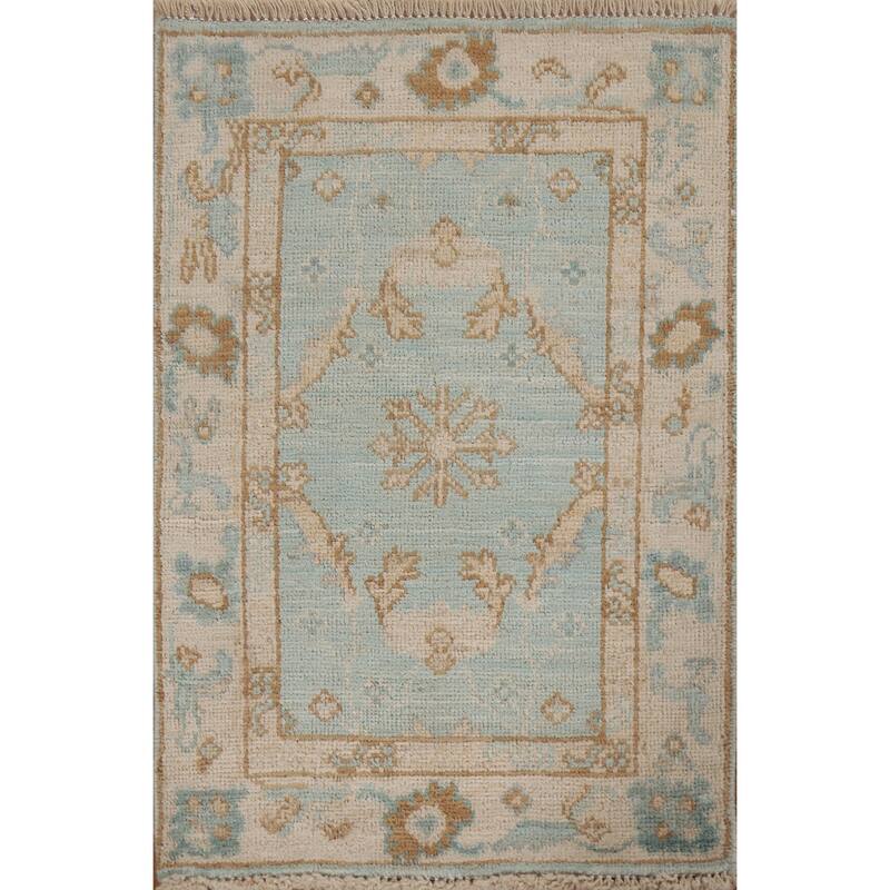 Hand Knotted Oriental 100% Wool Carpet Transitional Geometric Navy Blue & Blues Oushak Area Rug - 2' 11'' X 2' 0''