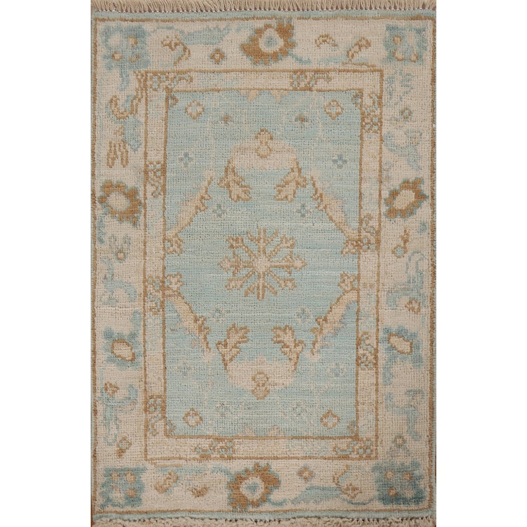 Hand Knotted Oriental 100% Wool Carpet Transitional Geometric Navy Blue & Blues Oushak Area Rug - 2' 11'' X 2' 0''