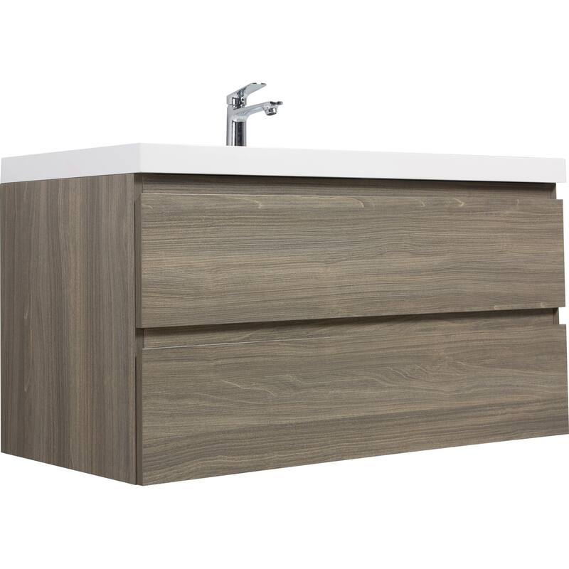 Modern Wall-Mounted Bathroom Vanity with White Solid Surface Top