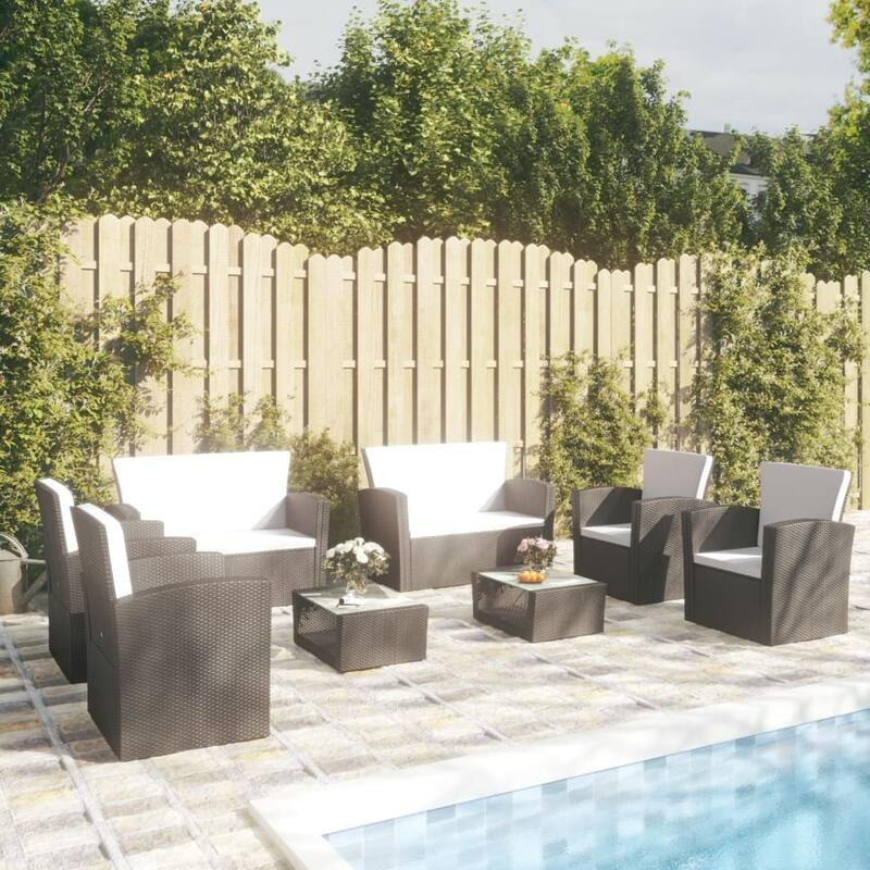 vidaXL Patio Lounge Set Sectional Sofa Set 4 Piece with Cushions Poly Rattan - Black - 8-Piece Sets