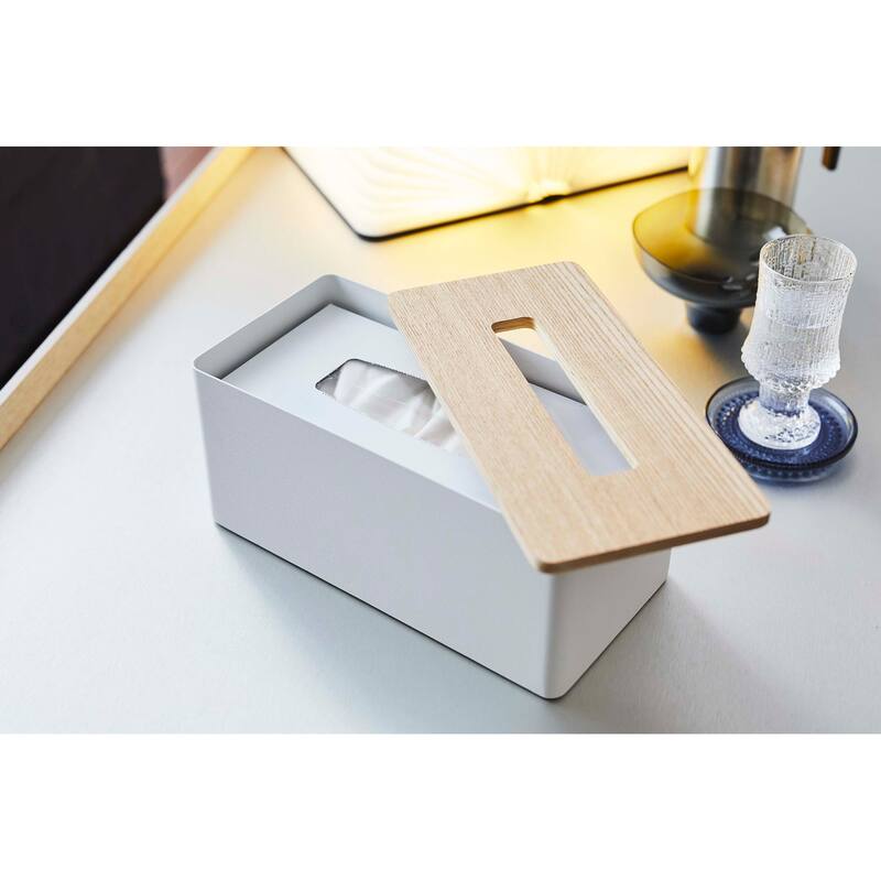Yamazaki Home Tissue Box Cover - Rectangle, Steel, Lid - L 5.12 x W 10.24 x H 4.53 inches