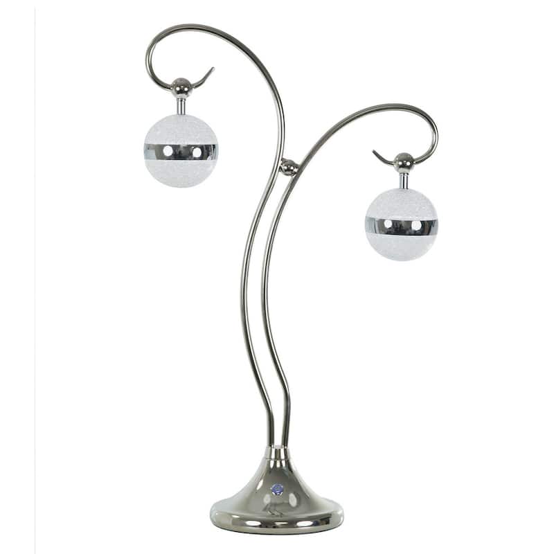 30 Inch Table Lamp, Accent LED Light, Globe Glass Shade, Round Base, Nickel