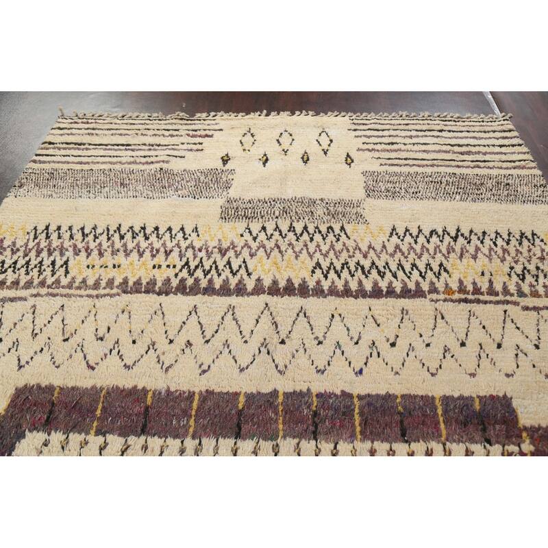Geometric Tribal Moroccan Wool Area Rug Hand-knotted Oriental Carpet - 8'0" x 10'6"