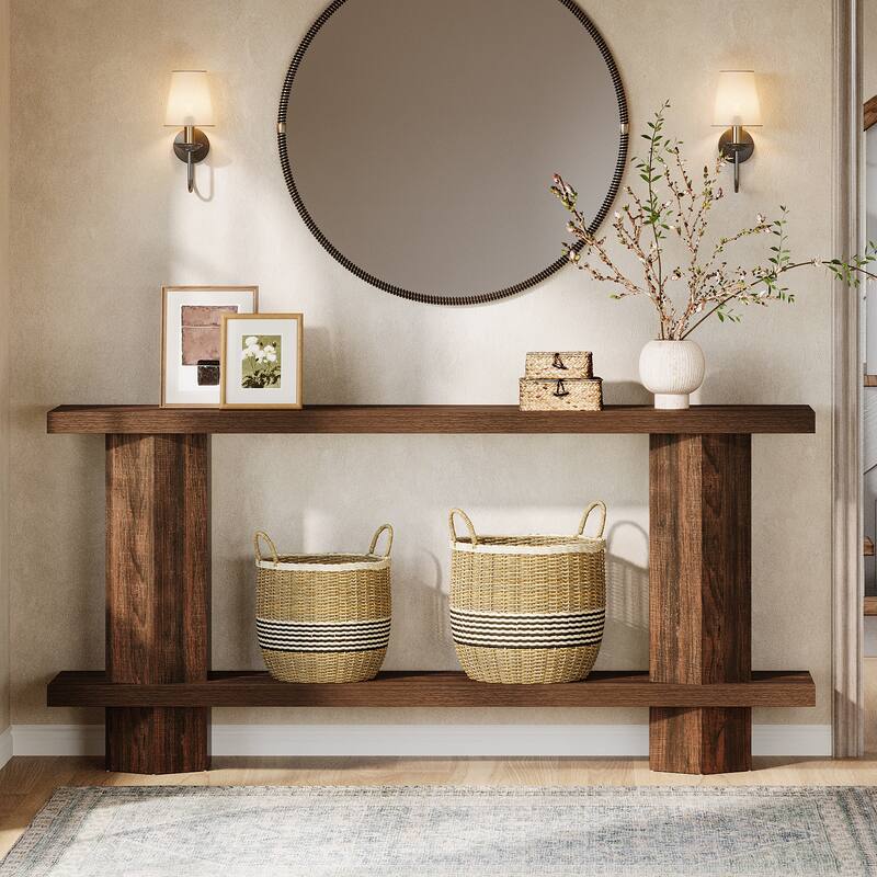 71-Inch Long Console Table for Entryway, 2-Tier Couch Table Behind Sofa - 11.81"D x 70.86"W x 31.5"H