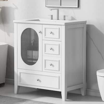 30" Bathroom Vanity with Sink, Bathroom Vanity Cabinet with 3 Drawers and Door, Adjustable Shelf