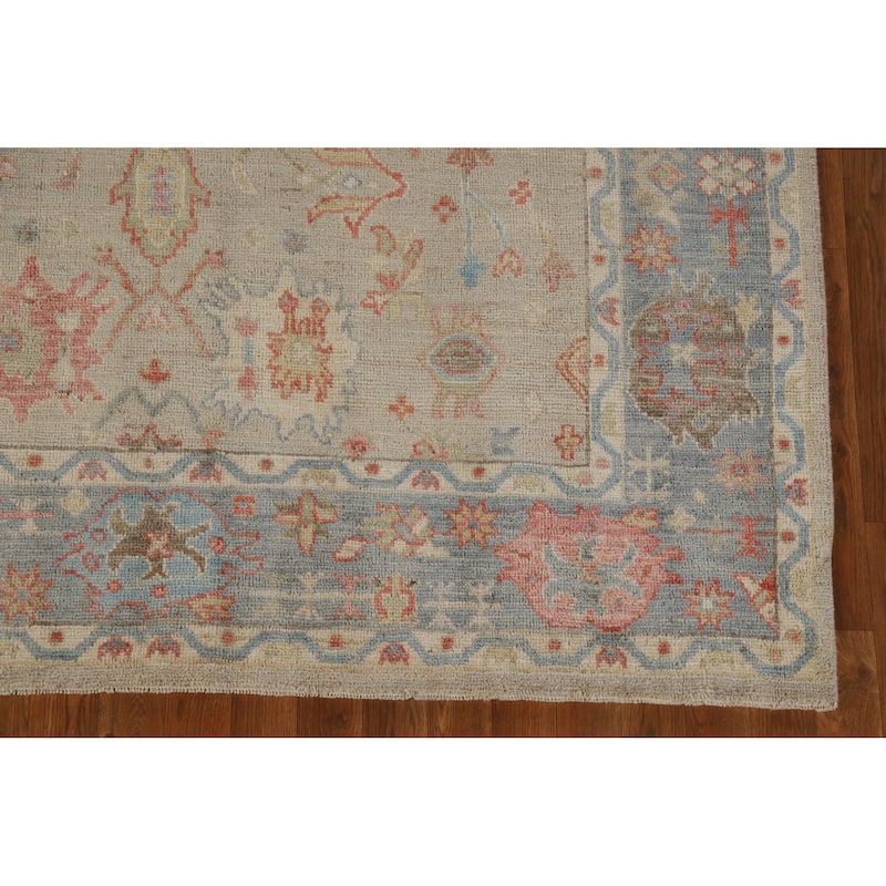 Hand Knotted Oriental 100% Wool Carpet Transitional All-Over Beige & Ivories Oushak Area Rug - 8' 11'' X 6' 0''