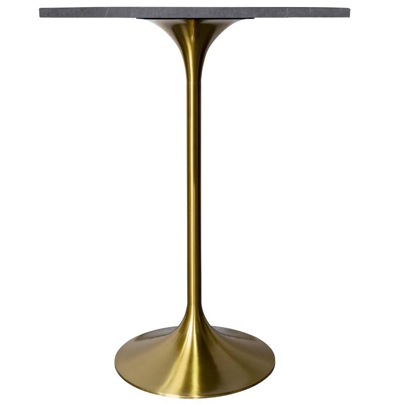 LeisureMod Verve 27" Bar Dining Table with Sintered Stone Round Top in Gold Steel, Gold Marbleized
