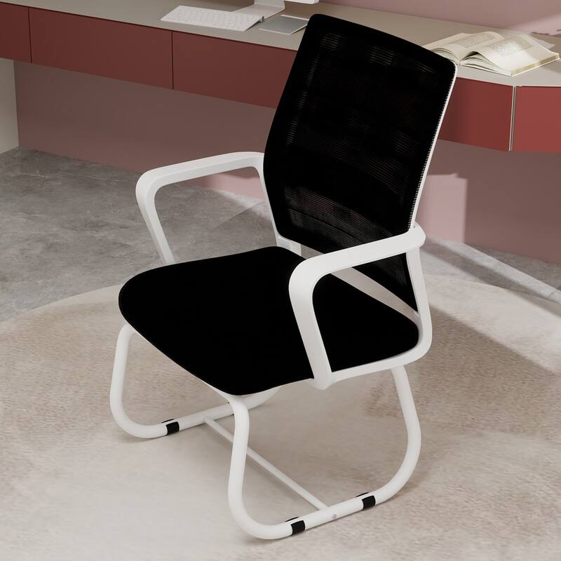 Modern Minimalist Office Chair, Mesh Backrest Lounge Chair with Arched Frame, for Living Room and Bedroom - White