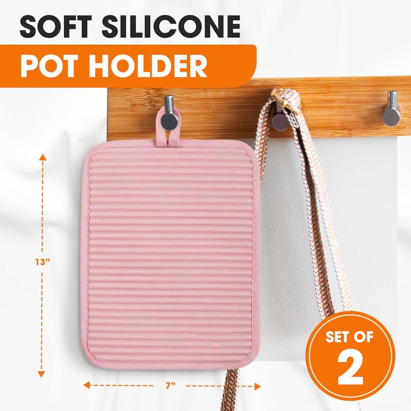 Cheer Collection Ribbed Silicone Pot Holders 2 Pack Cotton Lined