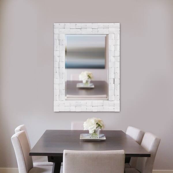 Allan Andrews White Rectangular Wall Mirror with Natural Wood Tiled