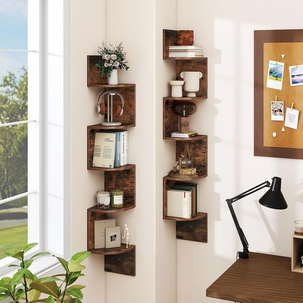 1/2PCS Corner Shelf Wall Mounted Wooden Display Stand Rack
