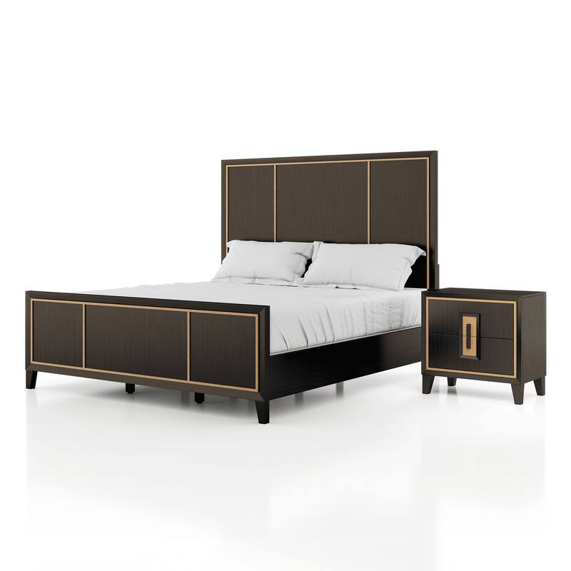 Furniture of America Nyx Modern 2-Piece Espresso Solid Wood Queen Panel Bedroom Set