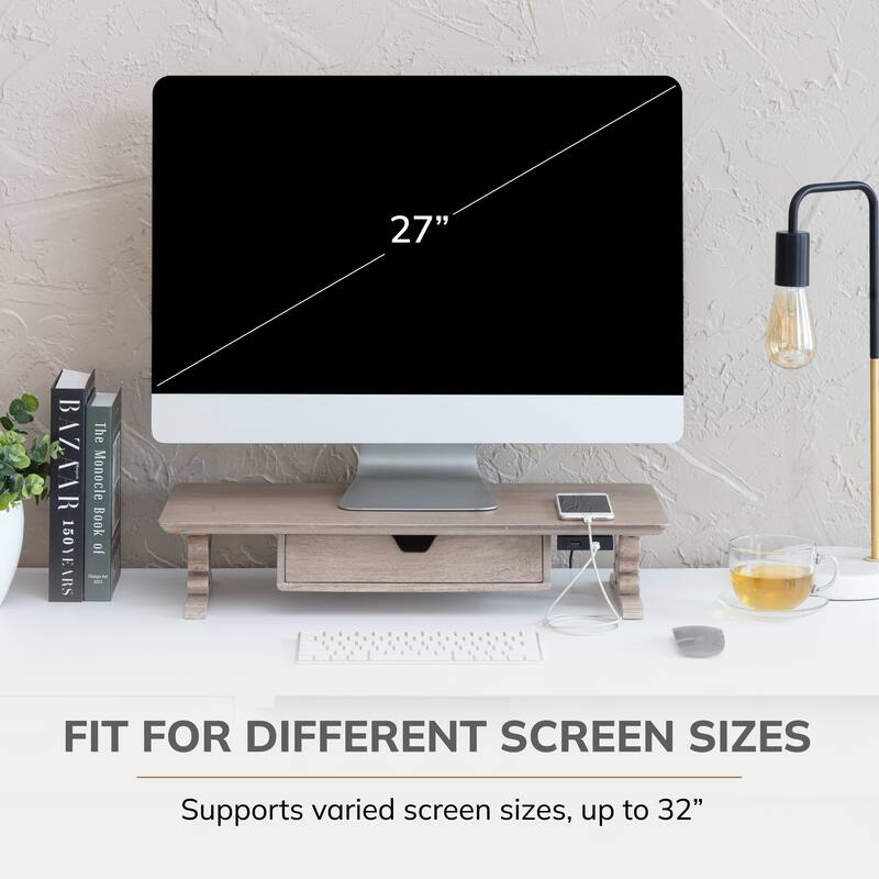 Jani Wood Monitor Stand Riser Desk - Ergonomic Design Stand, Desktop Organizer Table for Home, Office Workspace, Gaming Desk